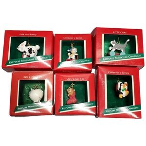 Lot of 6 Hallmark Christmas Ornament Follcart Buny, Penguin Pal Roly Poly Pig...